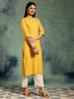 Yellow Woven Design Rayon Straight Kurta - Image 3