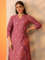 Mauve Embroidered Silk Blend Straight Kurta
