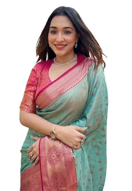 Women's Kanjivaram Designer Soft Silk Sarees With Blouse Piece